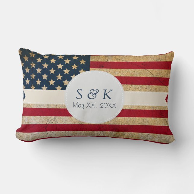 American Flag Custom Monogram Wedding Date Pillow (Front)