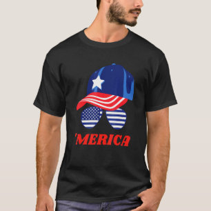 American Flag Cute Sunglasses And Cap T-Shirt