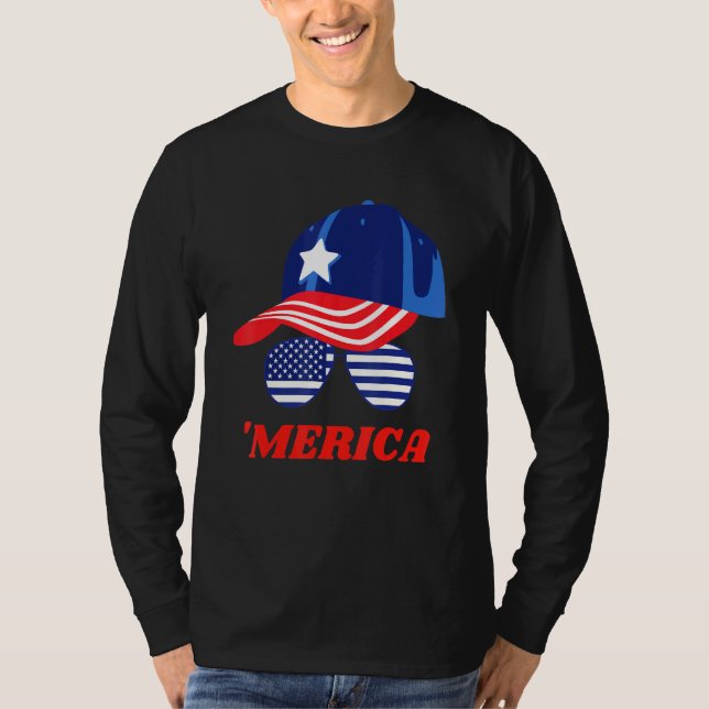 American Flag Cute Sunglasses And Cap T-Shirt (Front)