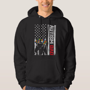 American Flag Dad Bear Autism Awareness Support Fa Hoodie