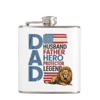 American flag Dad Lion Patriotic  Hip Flask