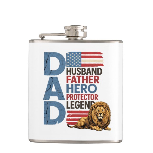 American flag Dad Lion Patriotic  Hip Flask (Front)