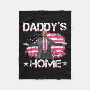 American Flag Daddy's Home Trump 2024 Patriotic  Fleece Blanket