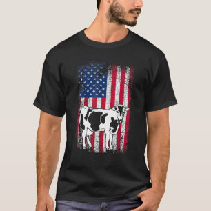 American Flag Dairy Cow Animal Vintage 4th Of July T-Shirt
