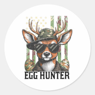 American Flag Deer And Camo Cap Egg Hunter Retro E Classic Round Sticker