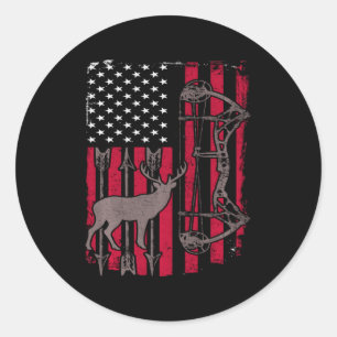 American Flag Deer Bow Hunting   Classic Round Sticker