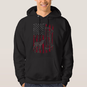 American Flag Deer Bow Hunting Patriotic Distresse Hoodie