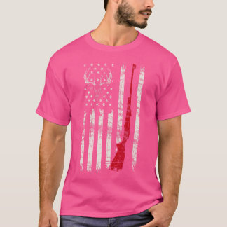 American Flag Deer Hunter Skull Rifle T-Shirt