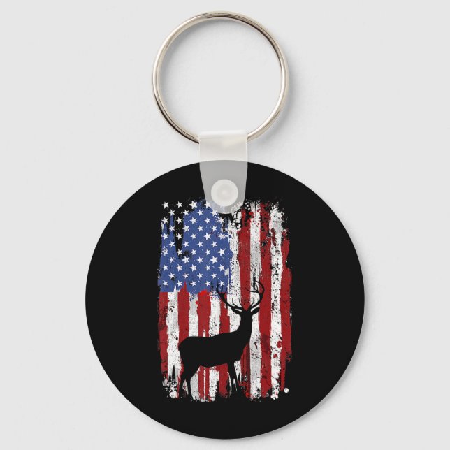American Flag Deer Hunters Deer On American Flag  Key Ring (Front)
