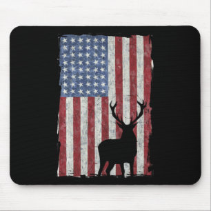 American Flag Deer Hunting Distressed USA Mouse Pad