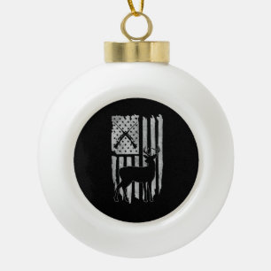 American Flag Deer Hunting Patriotic Hunter Men Wo Ceramic Ball Christmas Ornament