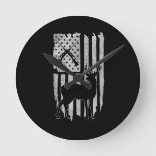 American Flag Deer Hunting Patriotic Hunter Men Wo Round Clock