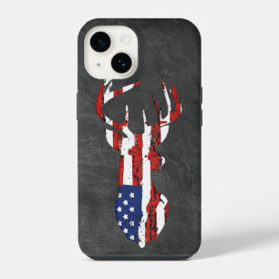 American Flag Deer on Leather iPhone 14 Case