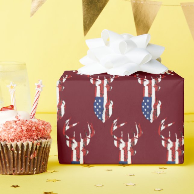 American Flag Deer On Red Wrapping Paper (Birthday Party)