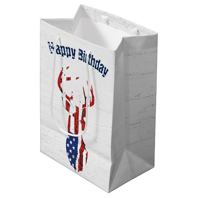American Flag Deer on Wood Medium Gift Bag (Front Angled)