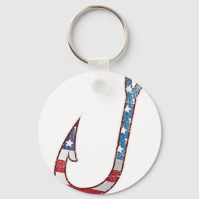 American Flag Design Fish Hook, 4th of July Fisher Key Ring (Front)