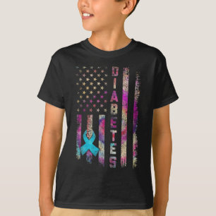American Flag Diabetes Awareness Support Tie Dye T-Shirt