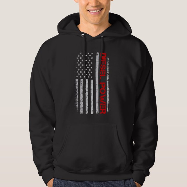 American Flag Diesel Powered Mechanic Vintage Truc Hoodie (Front)