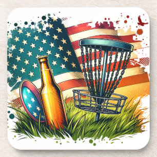 American Flag Disc Golf and Beer Coaster