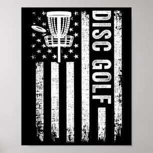 American Flag Disc Golf Players Flying Disc Golfer Poster