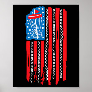 American Flag Disc Golf Sket Chain 4th Of July Men Poster