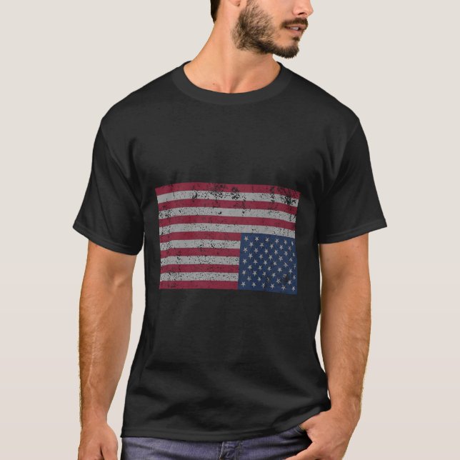 American Flag Distress Upside Down United States U T-Shirt (Front)