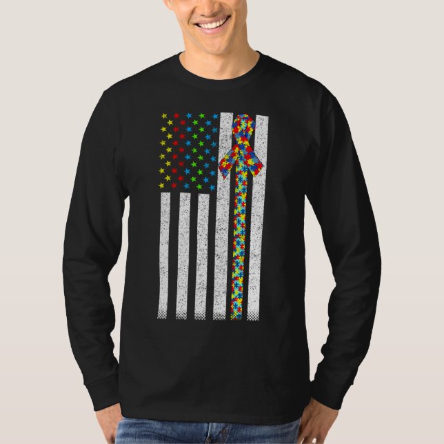 American Flag Distressed Autism Awareness Active T-Shirt (Front)