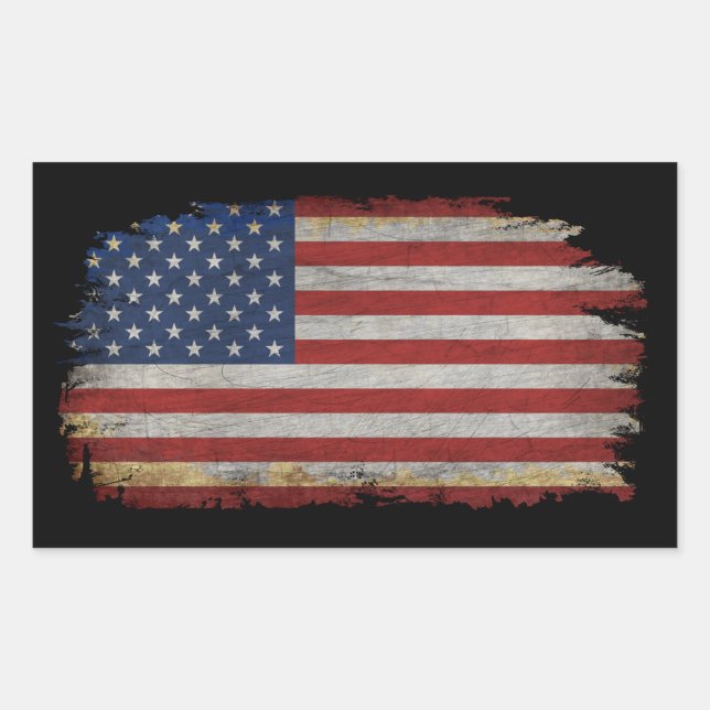 AMERICAN FLAG DISTRESSED PATRIOTIC GIFT  RECTANGULAR STICKER (Front)