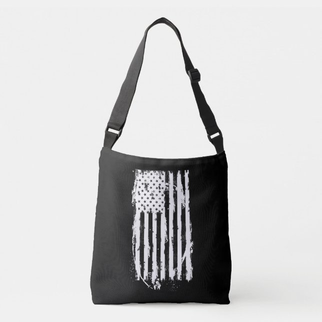  American Flag Distressed White Crossbody Bag (Front)