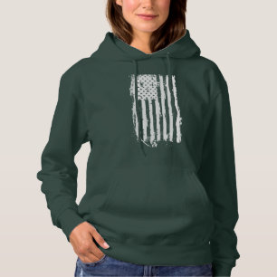 American Flag Distressed White Hoodie