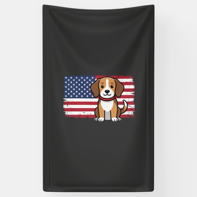 American Flag Dog Patriotic Vector Banner (Vertical)