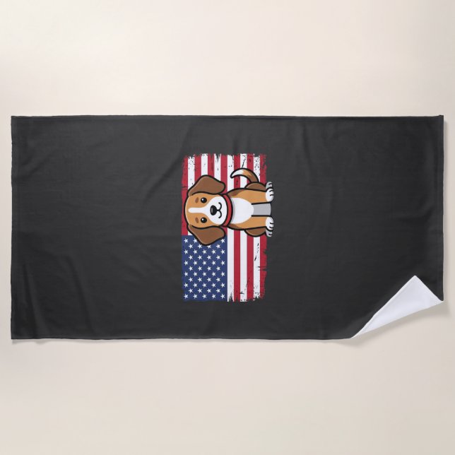American Flag Dog Patriotic Vector Beach Towel (Front)