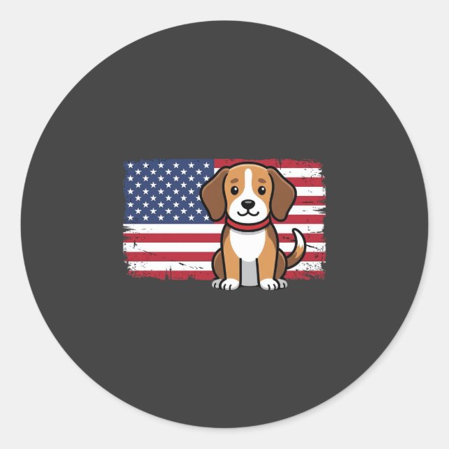 American Flag Dog Patriotic Vector Classic Round Sticker (Front)