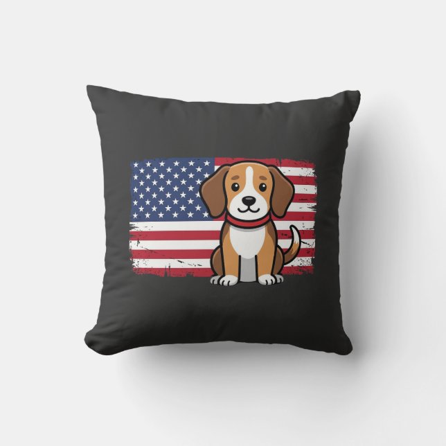 American Flag Dog Patriotic Vector Cushion (Front)