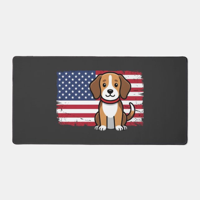 American Flag Dog Patriotic Vector Desk Mat (Front)