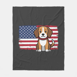 American Flag Dog Patriotic Vector Fleece Blanket