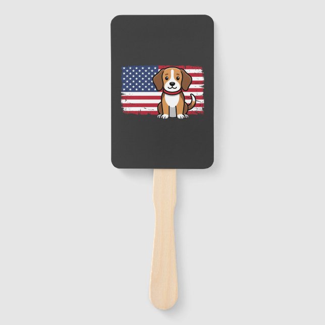 American Flag Dog Patriotic Vector Hand Fan (Front)