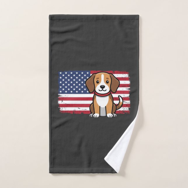 American Flag Dog Patriotic Vector Hand Towel (Hand Towel)