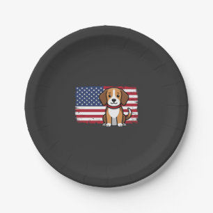American Flag Dog Patriotic Vector Paper Plate