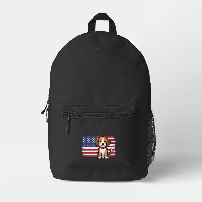 American Flag Dog Patriotic Vector Printed Backpack (Front)