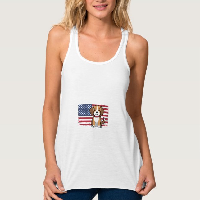 American Flag Dog Patriotic Vector Singlet (Front)
