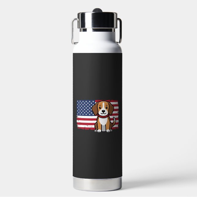 American Flag Dog Patriotic Vector Water Bottle (Front)