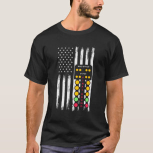 American Flag Drag Strip Auto Tree Light Racecar D T-Shirt