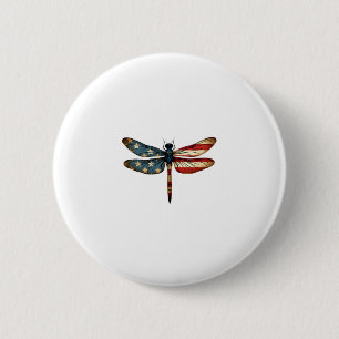 American Flag Dragonfly Patriotic 4th of July Red  6 Cm Round Badge