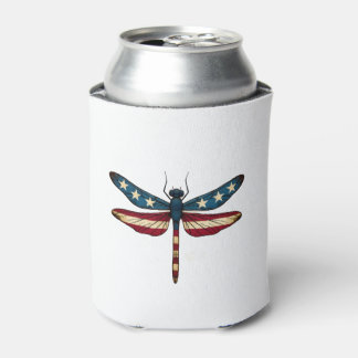 American Flag Dragonfly Patriotic 4th of July Red  Can Cooler