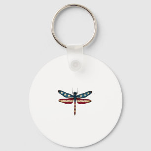 American Flag Dragonfly Patriotic 4th of July Red  Key Ring