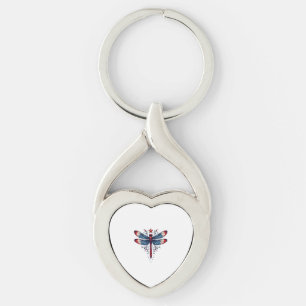 American Flag Dragonfly Patriotic 4th of July Red  Key Ring