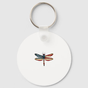 American Flag Dragonfly Patriotic 4th of July Red  Key Ring