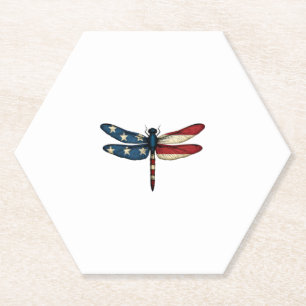 American Flag Dragonfly Patriotic 4th of July Red  Paper Coaster