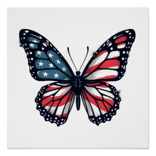 American Flag Dragonfly Patriotic 4th of July Red  Poster